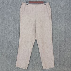J Jill Love Linen Pants Womens M Brown Ankle Tapered Leg Pull On 100% Linen